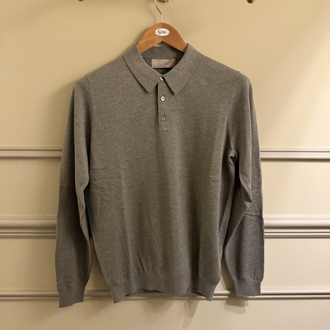Cotton long sleeve knitted polo shirt