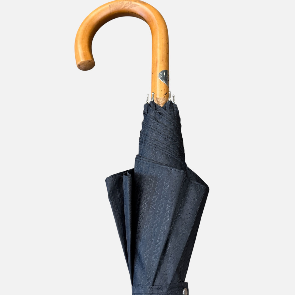 Charcoal grey rope design umbrella with a smooth malacca handle