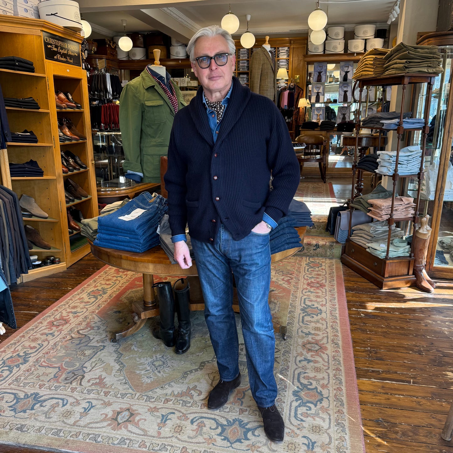 Navy shawl collar cardigan