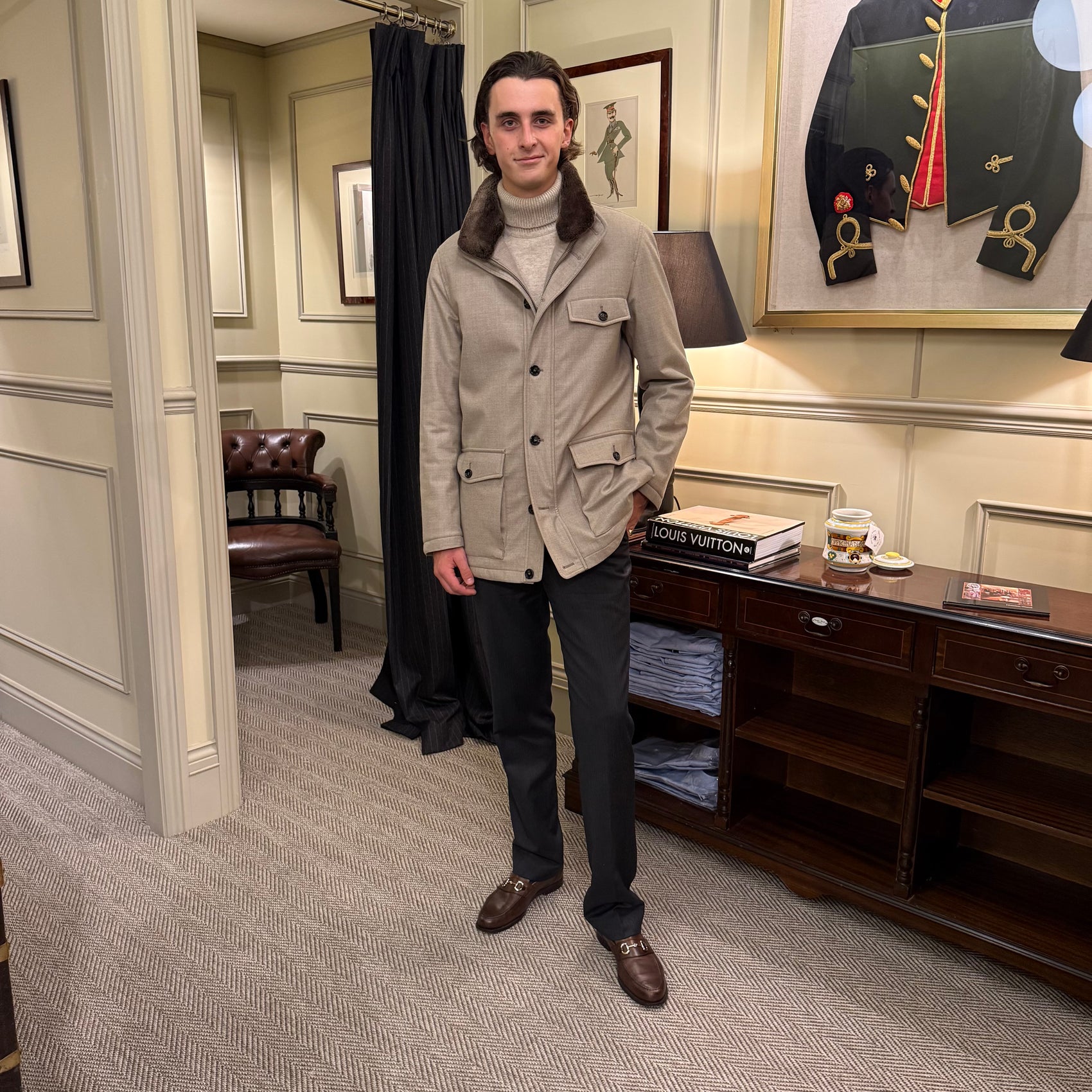 Rhodes Wood quilted jacket with detachable Lambskin collar