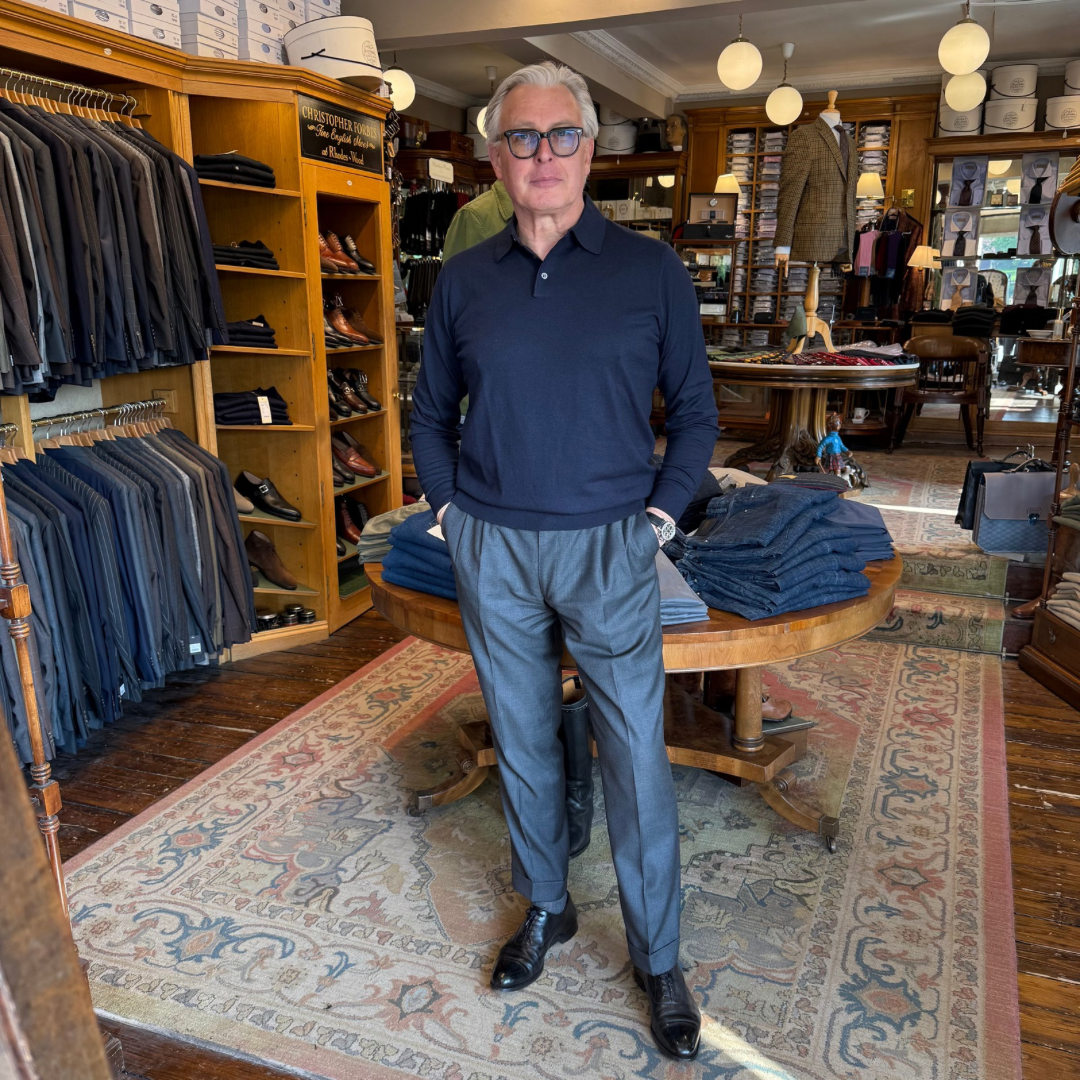 Cotton and cashmere long sleeve knitted polo shirt