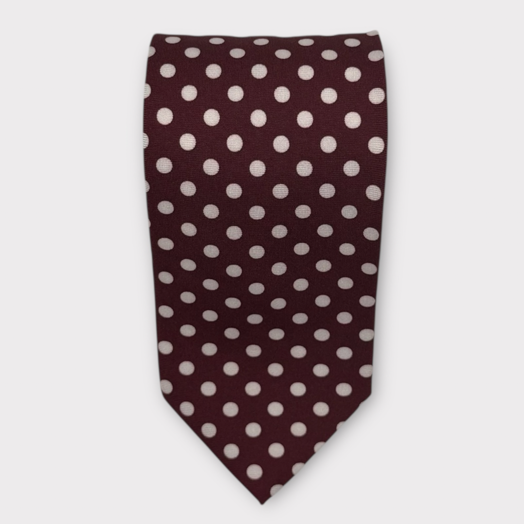 Claret and White polka dot Tie