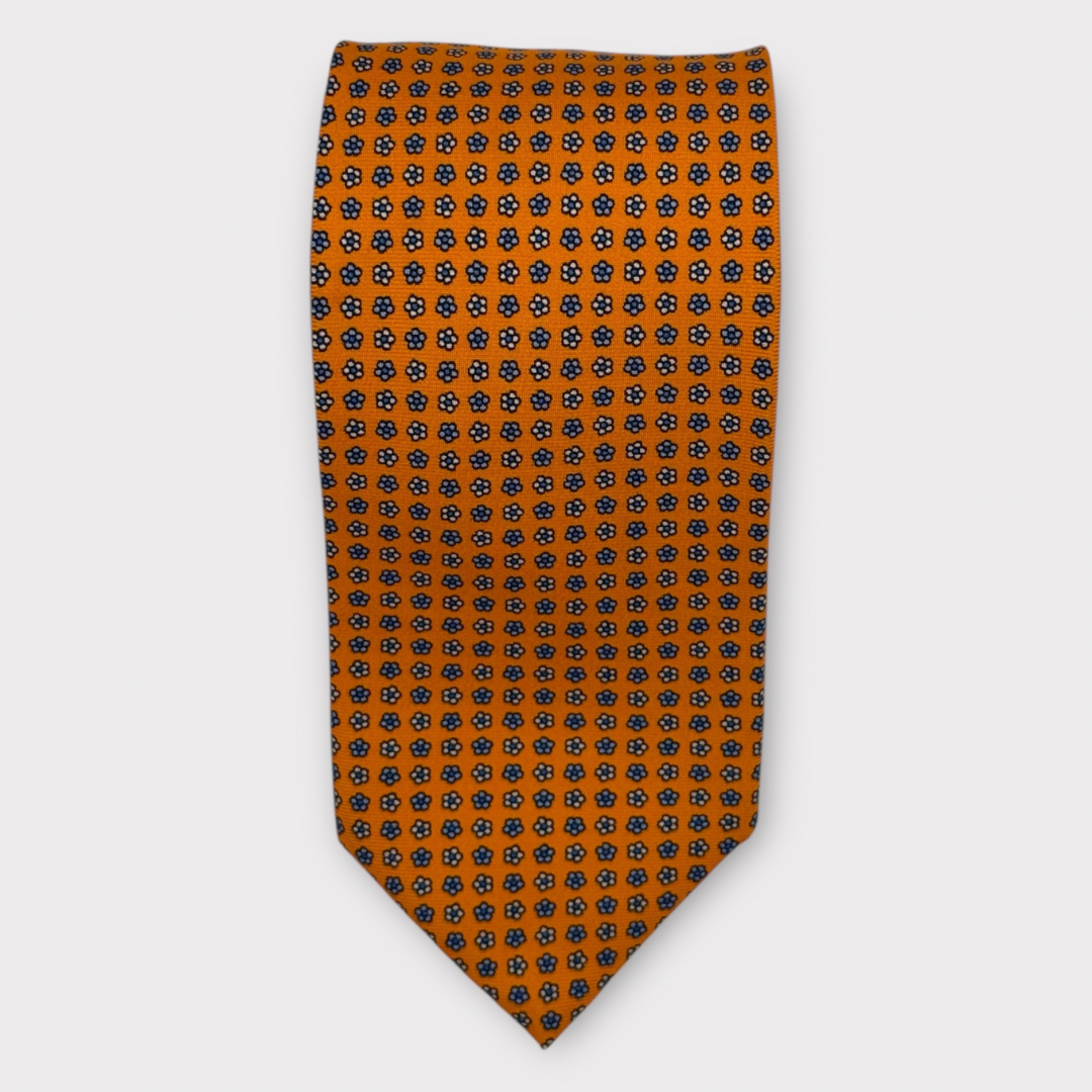 Orange and Navy small Medallion Tie