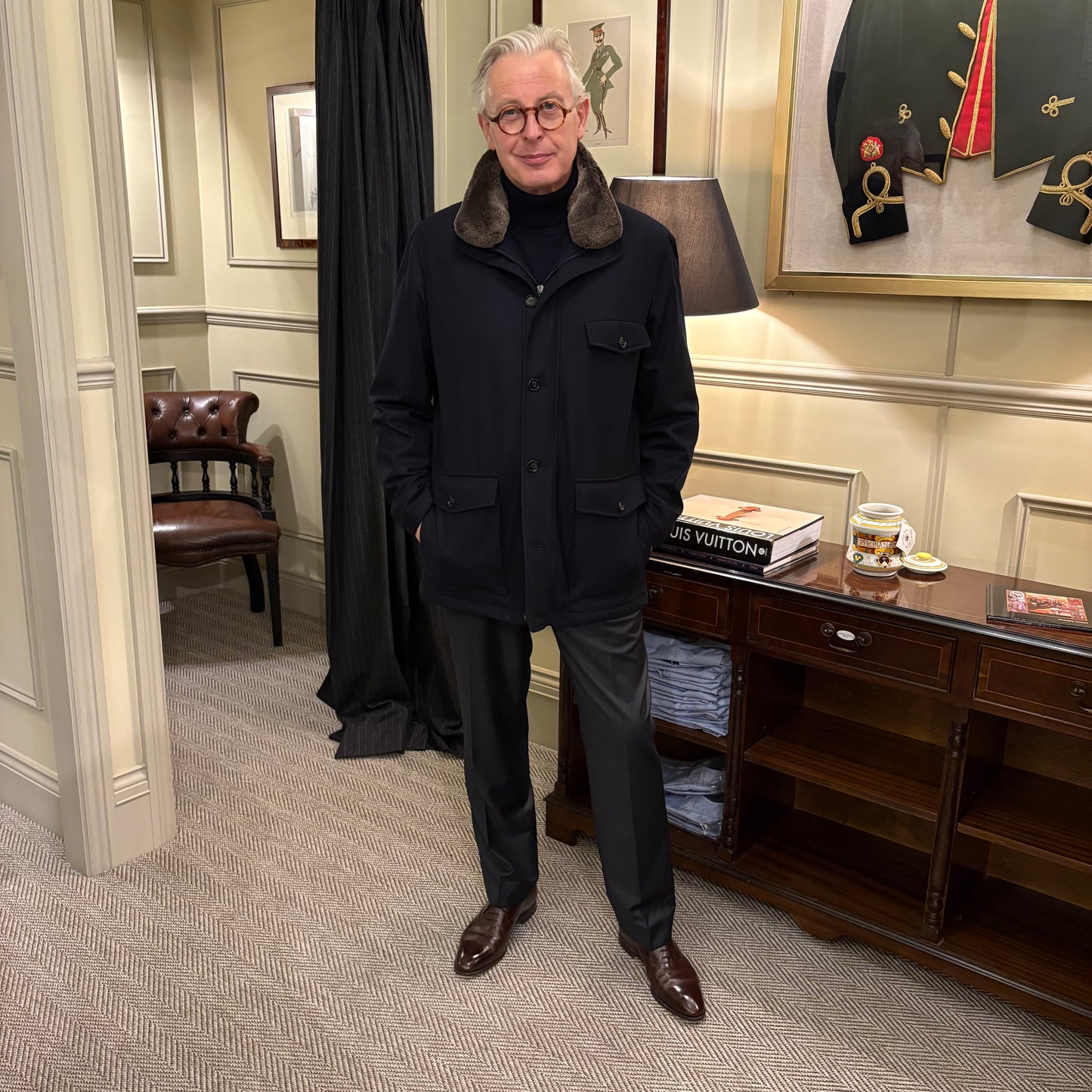 Rhodes Wood quilted jacket with detachable Lambskin collar