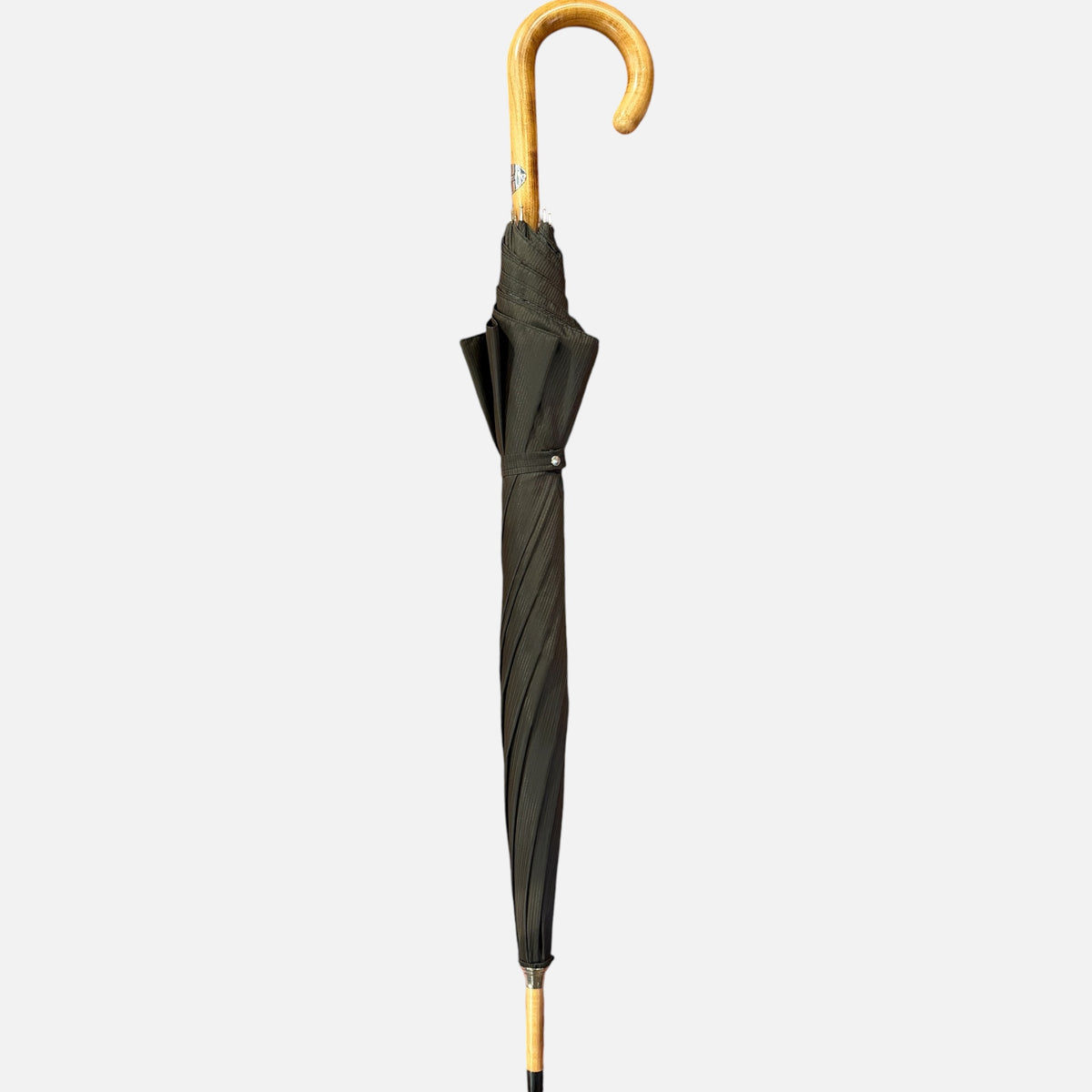 Brown Striped Umbrella With Malacca Handle