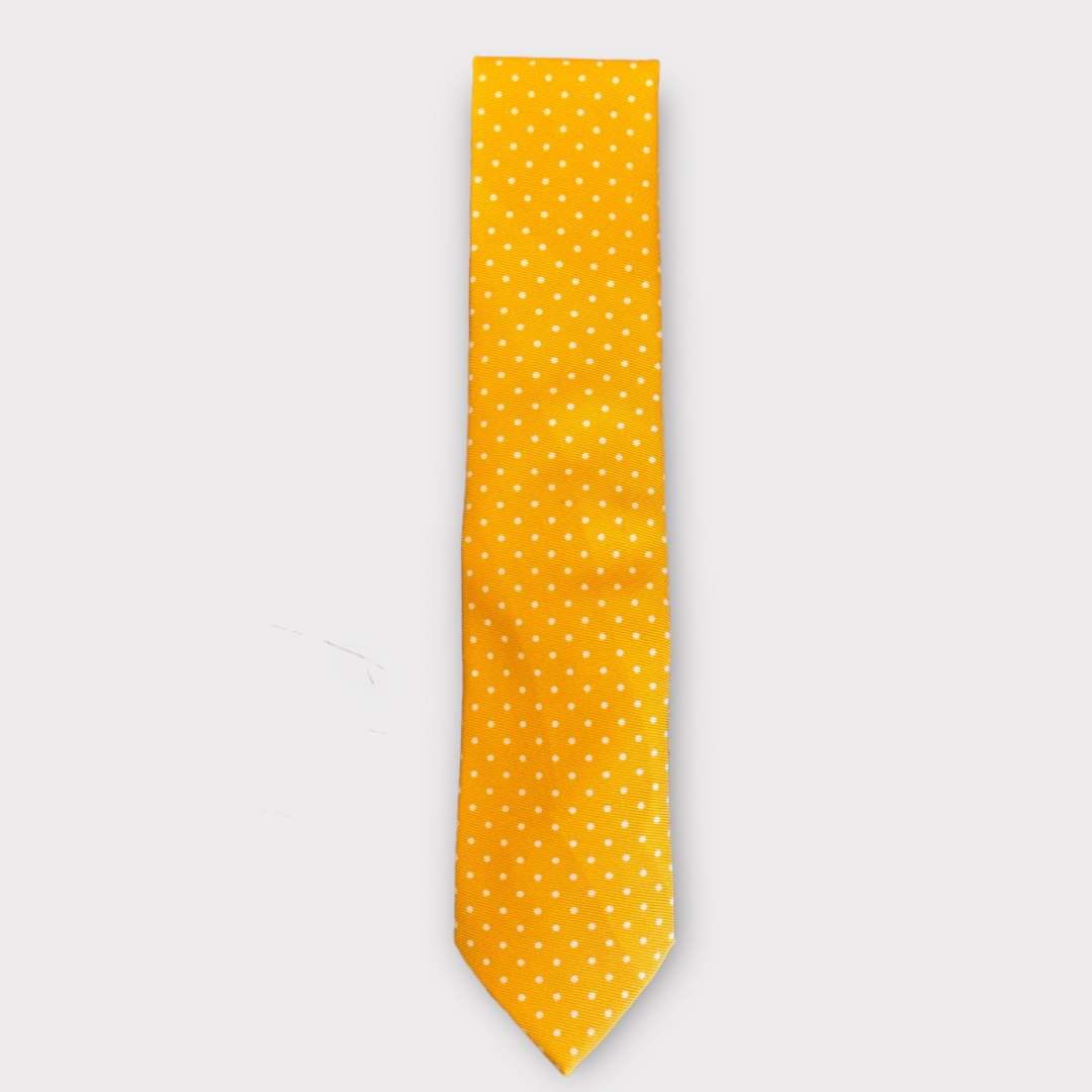 Yellow and white polka spot tie