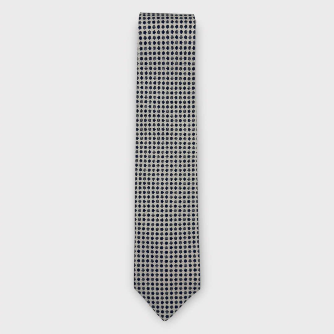 White and Navy Medallion Tie