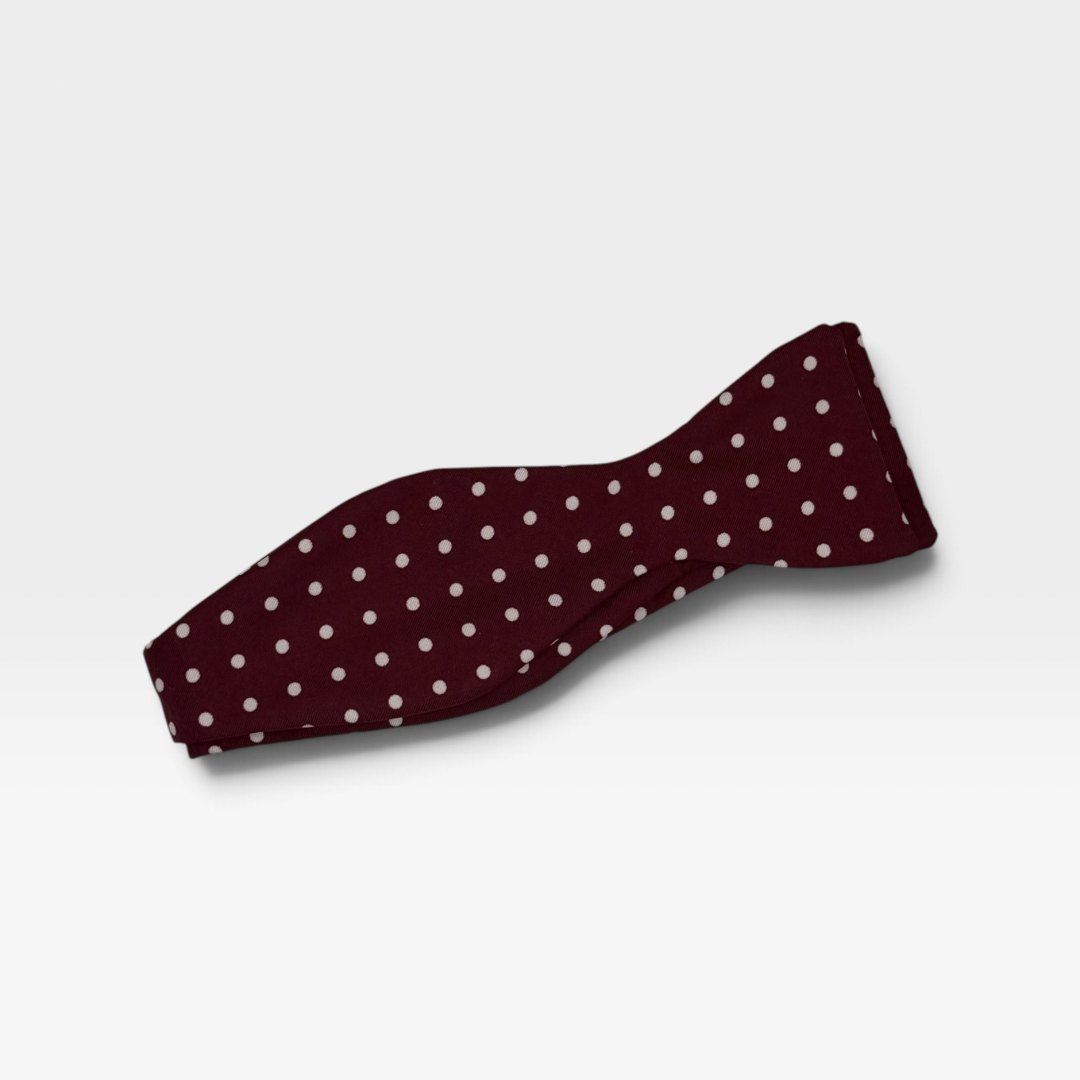 Claret & White Spot Bow Tie