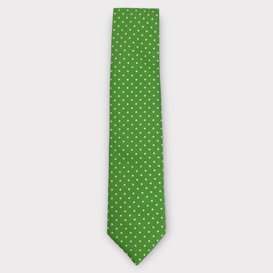 green and white spot tie