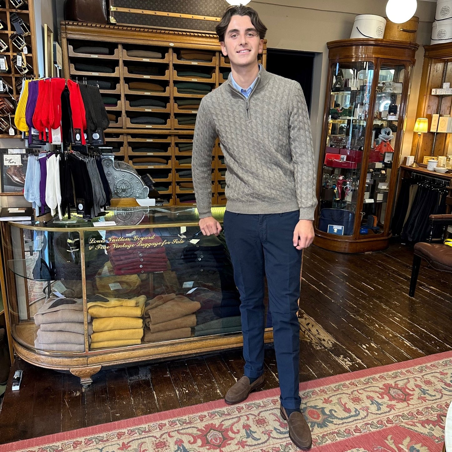 Rhodes Wood Mushroom Cashmere Cable Knit 1/4 Zip