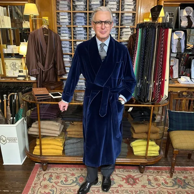Rhodes Wood Navy Velvet dressing gown