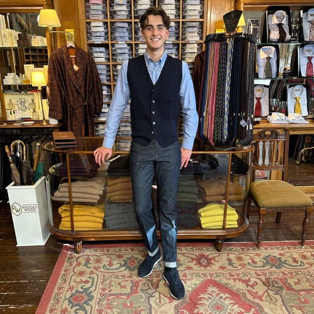 Rhodes Wood Navy knitted waistcoat