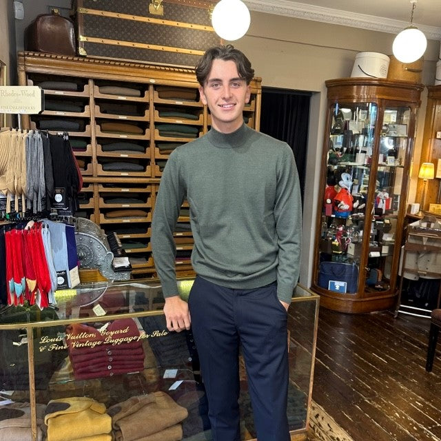 Rhodes Wood Olive Merino Wool turtle neck