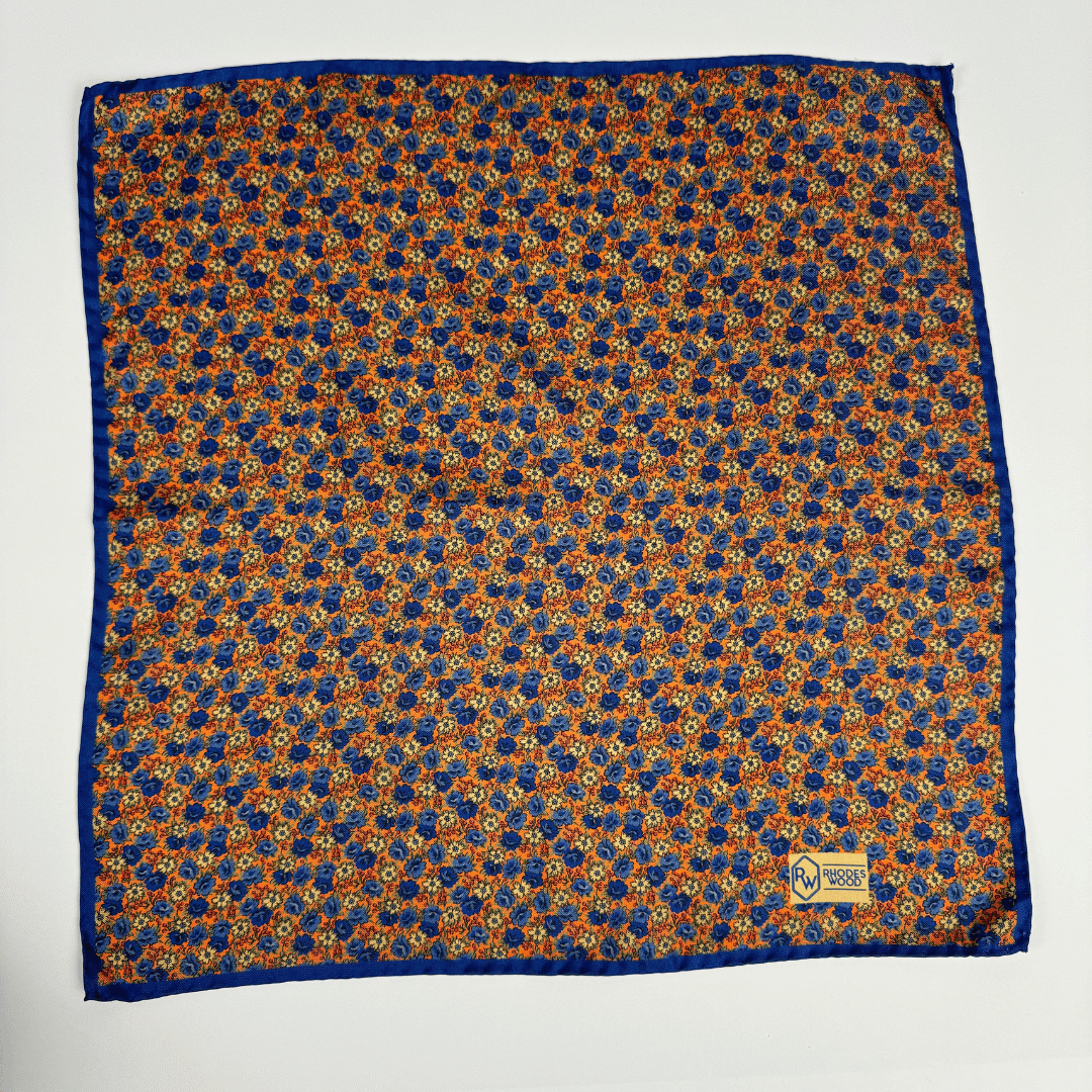 Orange and Blue Floral pocket square