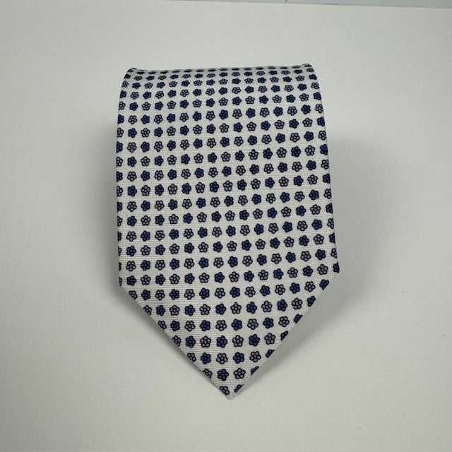 White and Navy Medallion Tie