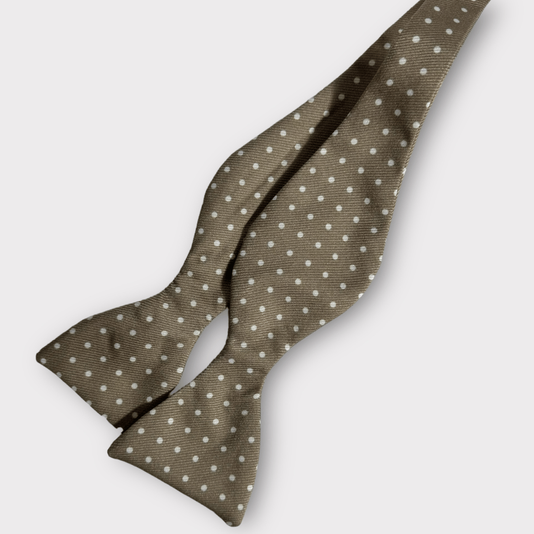 beige and white spot Bow tie