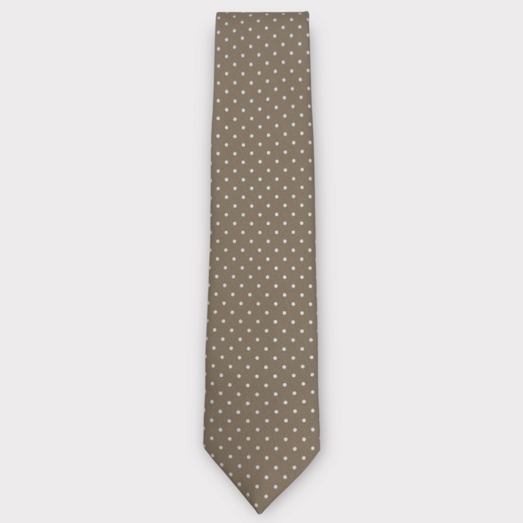 beige and white spot tie