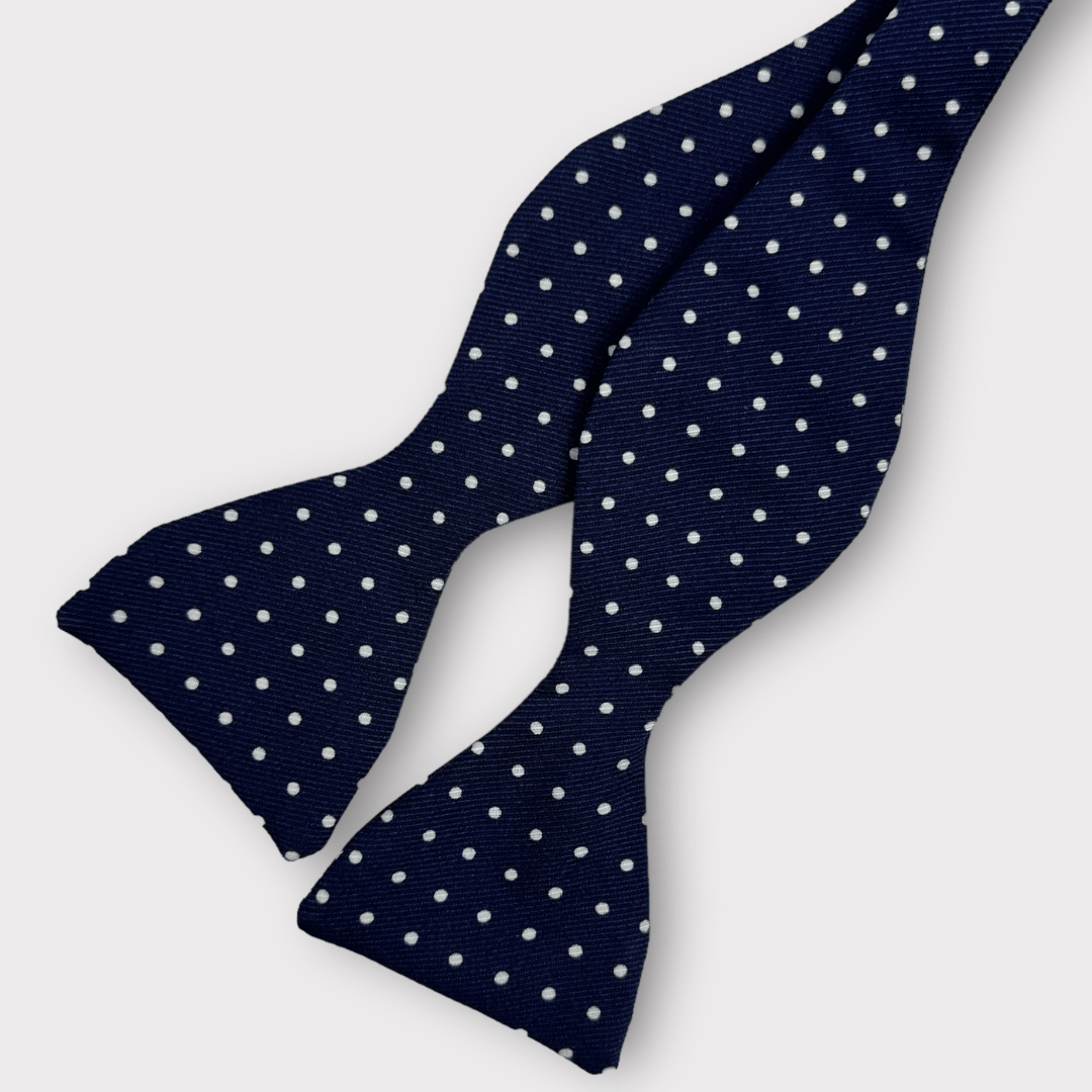 Navy and white spot Bow tie
