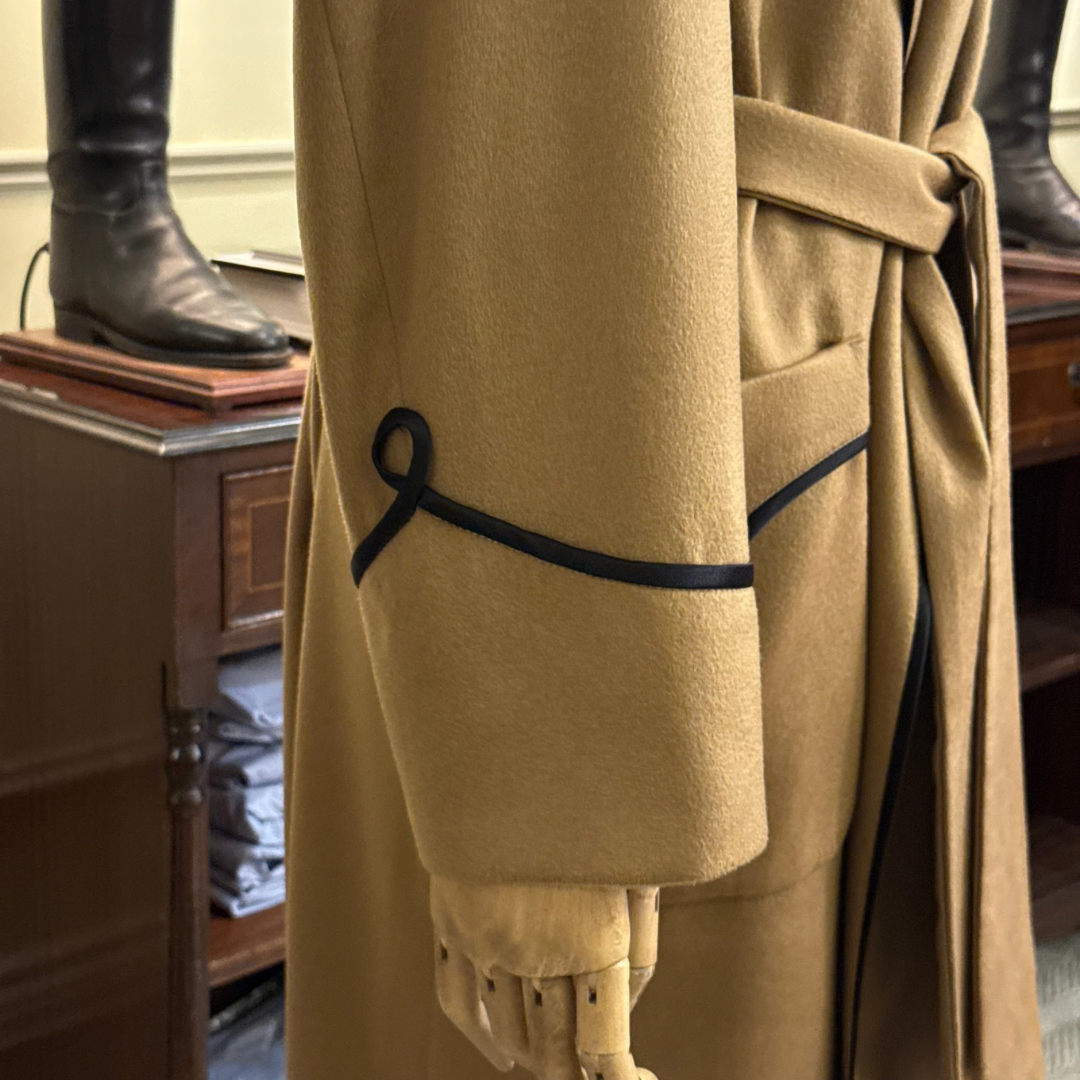 100% Cashmere Dressing Gown with black silk piping