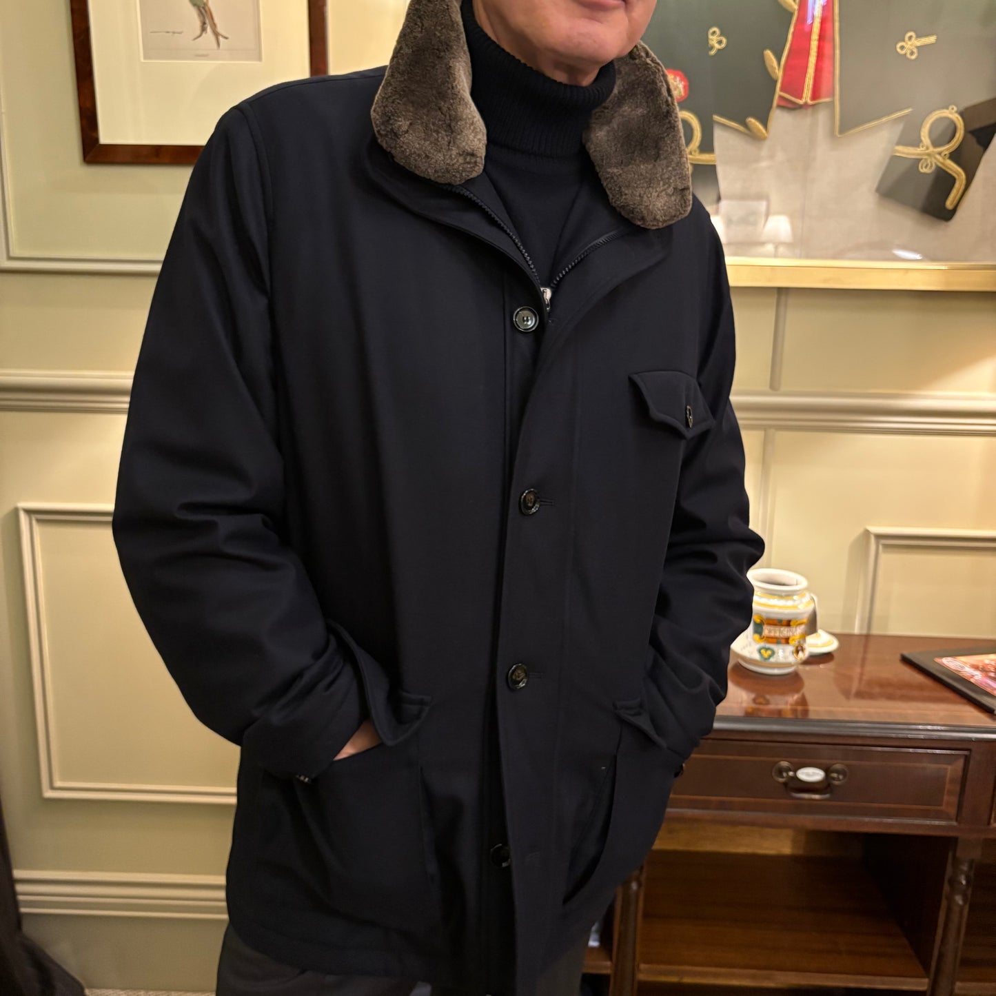 Rhodes Wood quilted jacket with detachable Lambskin collar