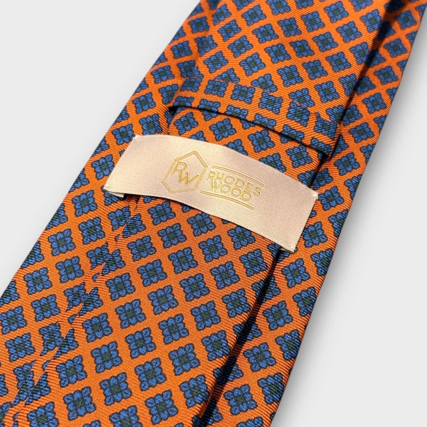Orange and Navy small Medallion Tie
