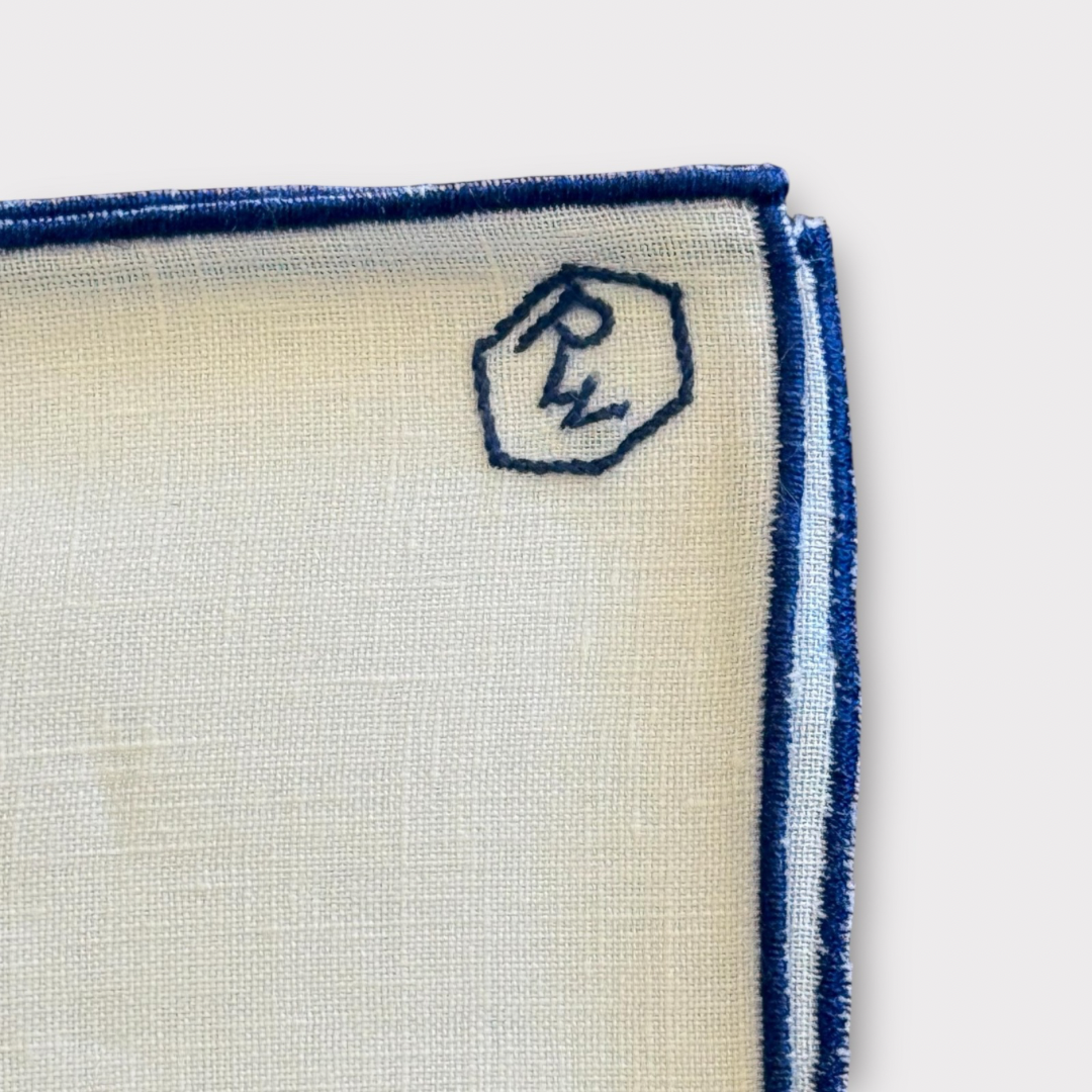 Linen pocket square with contrast piping