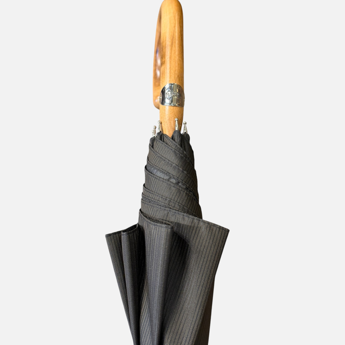 Brown Striped Umbrella With Malacca Handle