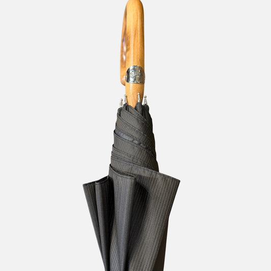 Brown Striped Umbrella With Malacca Handle