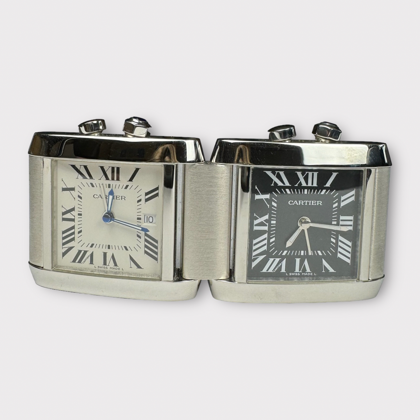 Cartier Tank Française Dual Time Travel/Desk Clock