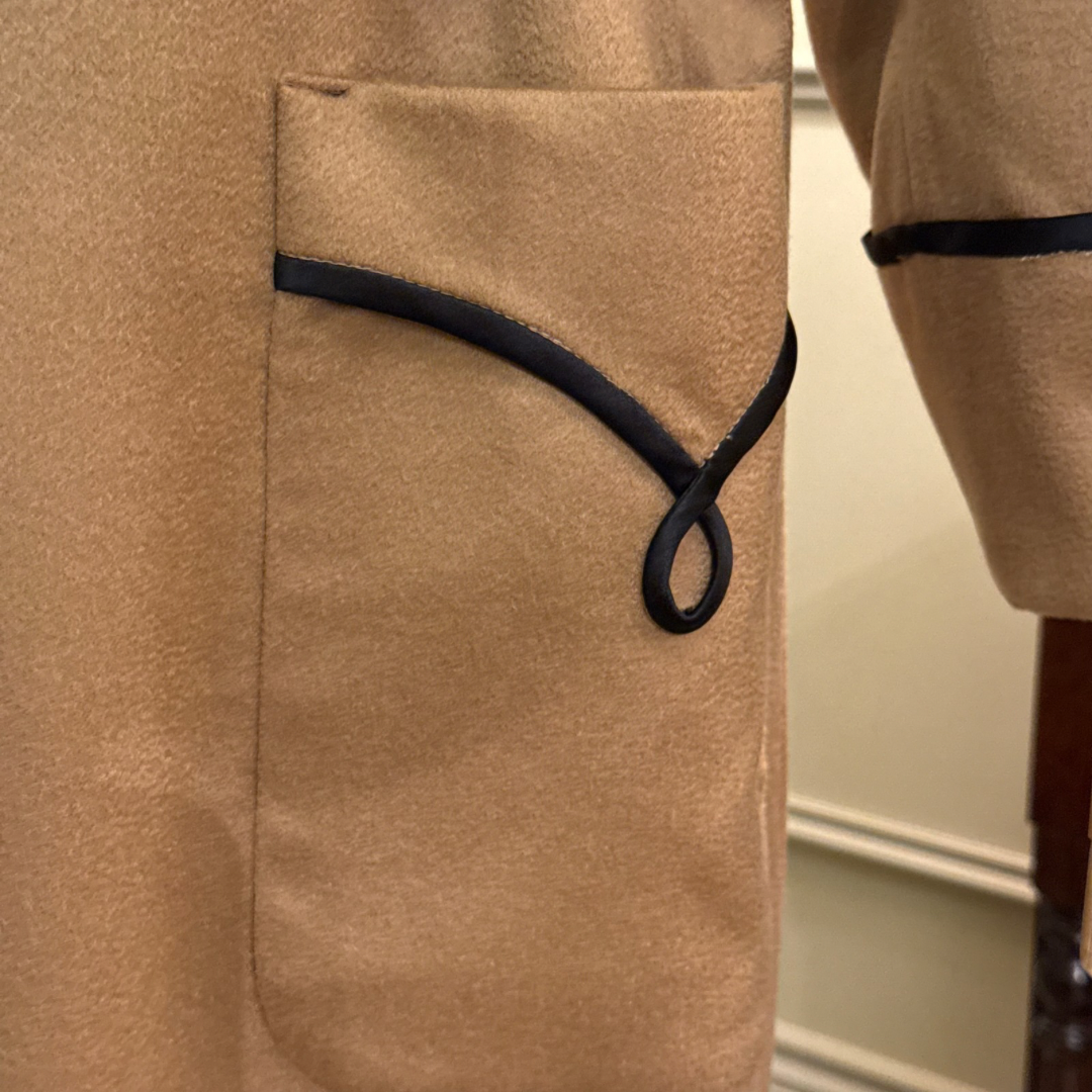 100% Cashmere Dressing Gown with black silk piping