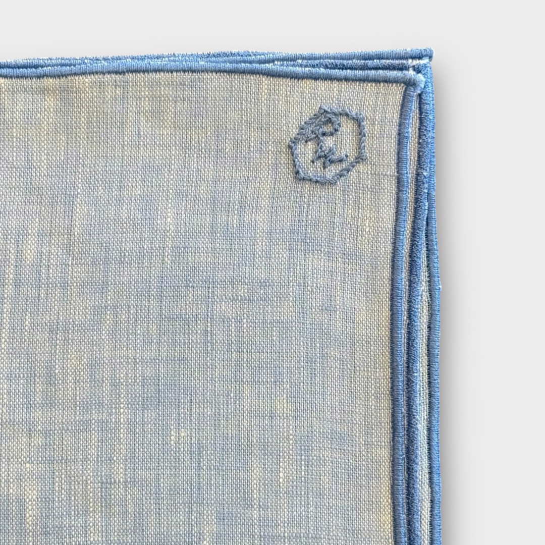 Linen pocket square with contrast piping
