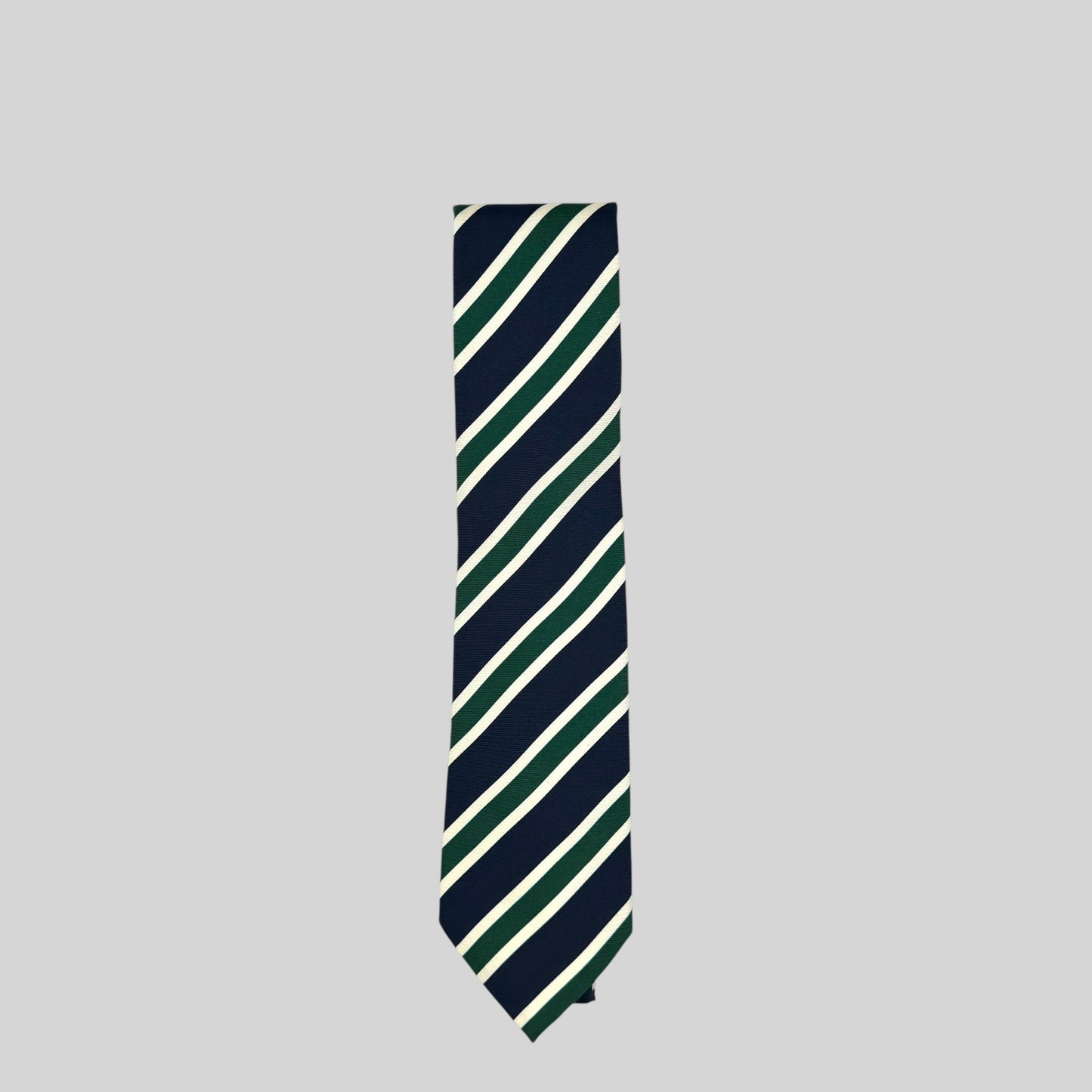 Navy Rhodes Wood Tie with Green and Ivory diagonal stripes 
