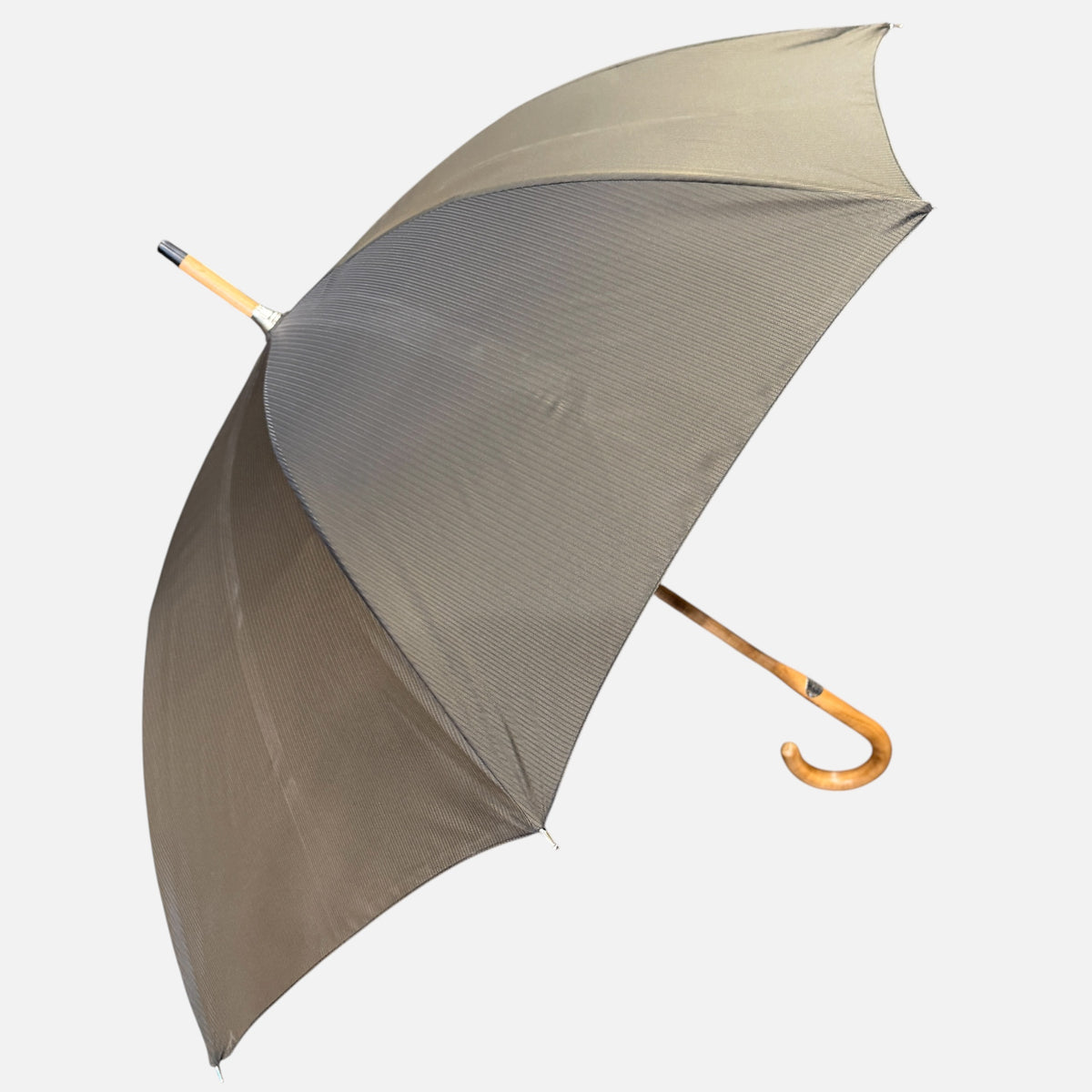 Brown Striped Umbrella With Malacca Handle