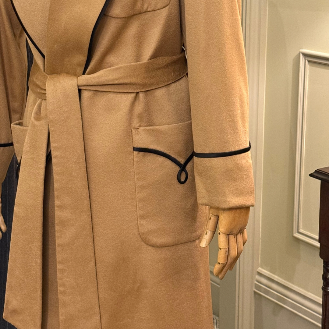 100% Cashmere Dressing Gown with black silk piping