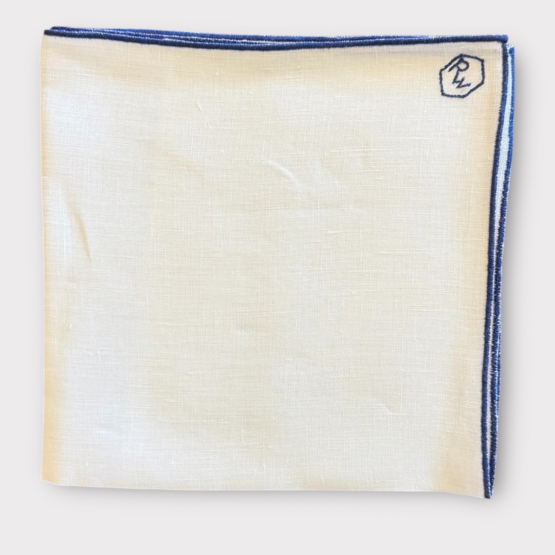 Linen pocket square with contrast piping