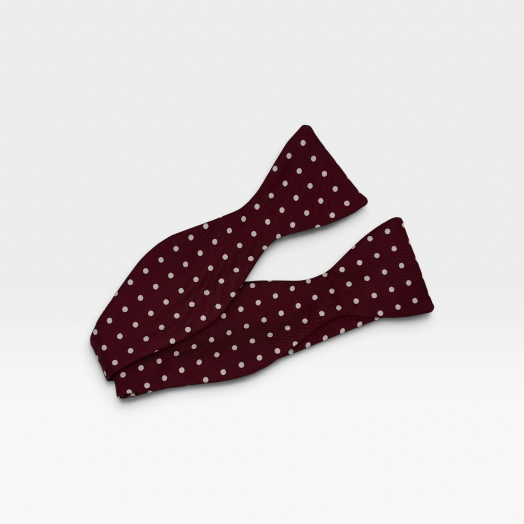 Claret & White Spot Bow Tie