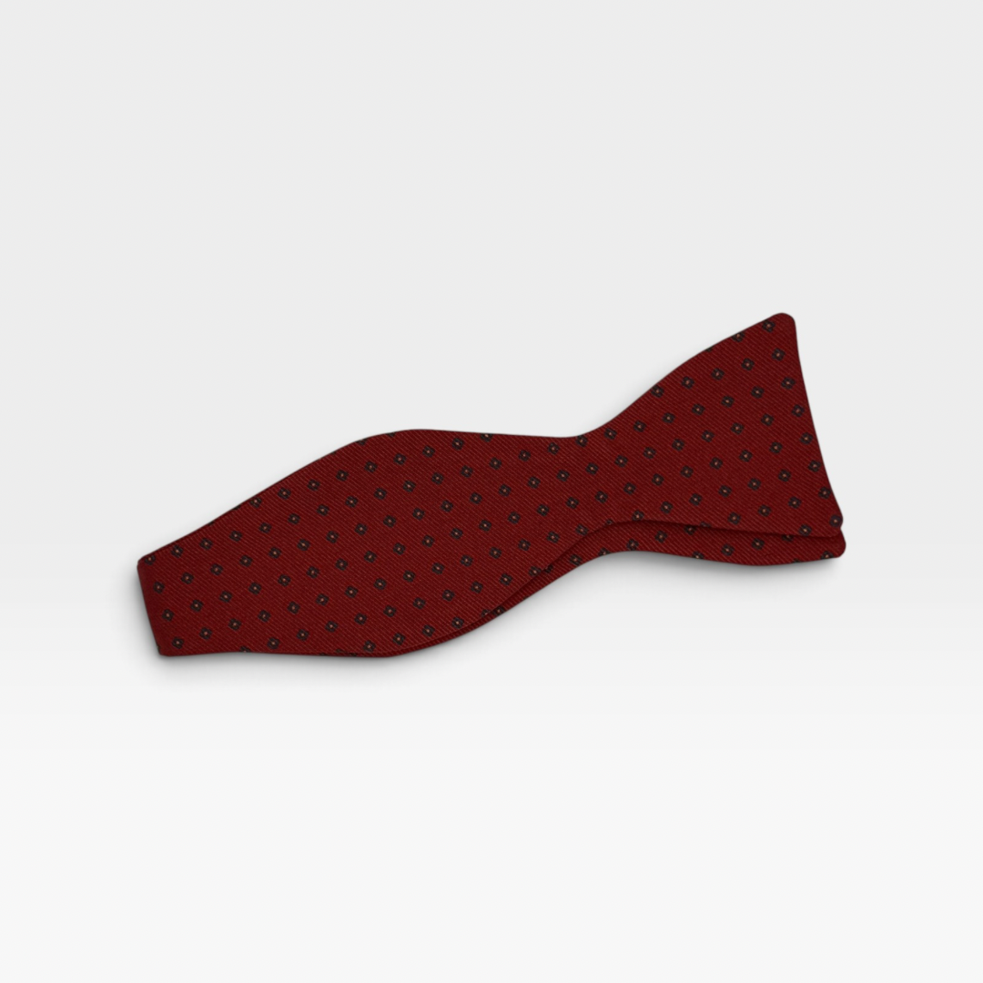 A self tie red medallion pattern bow tie 