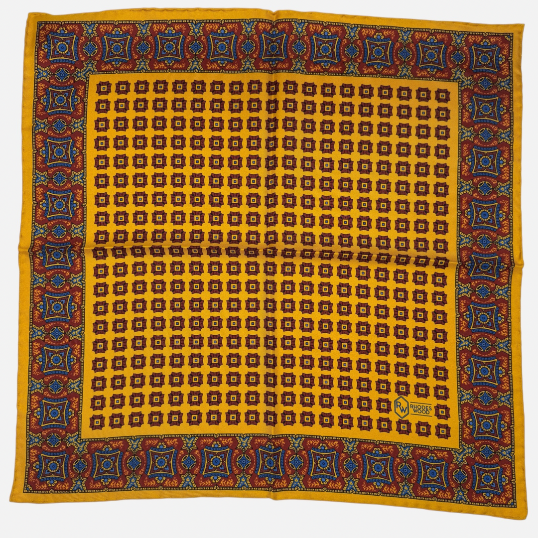 Gold & Burgundy Mosaic pocket square.