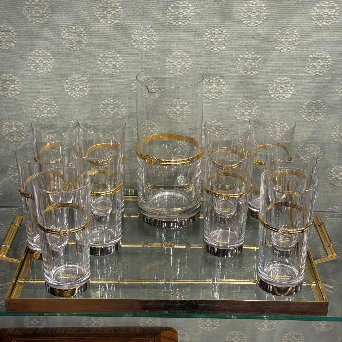 Gucci Highball Glasses, Tray and Pitcher