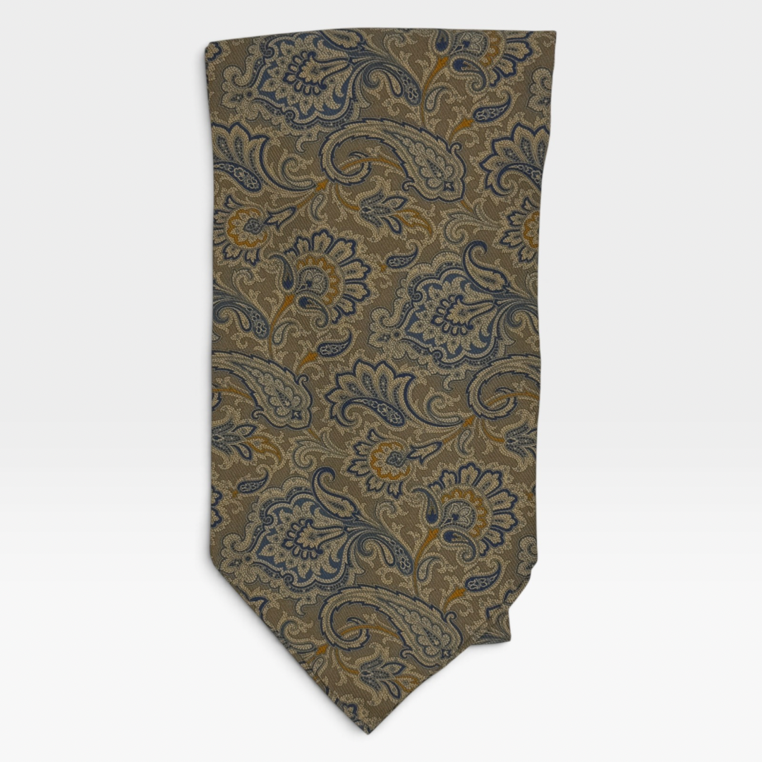A camel and navy paisley Ascot/ Cravat