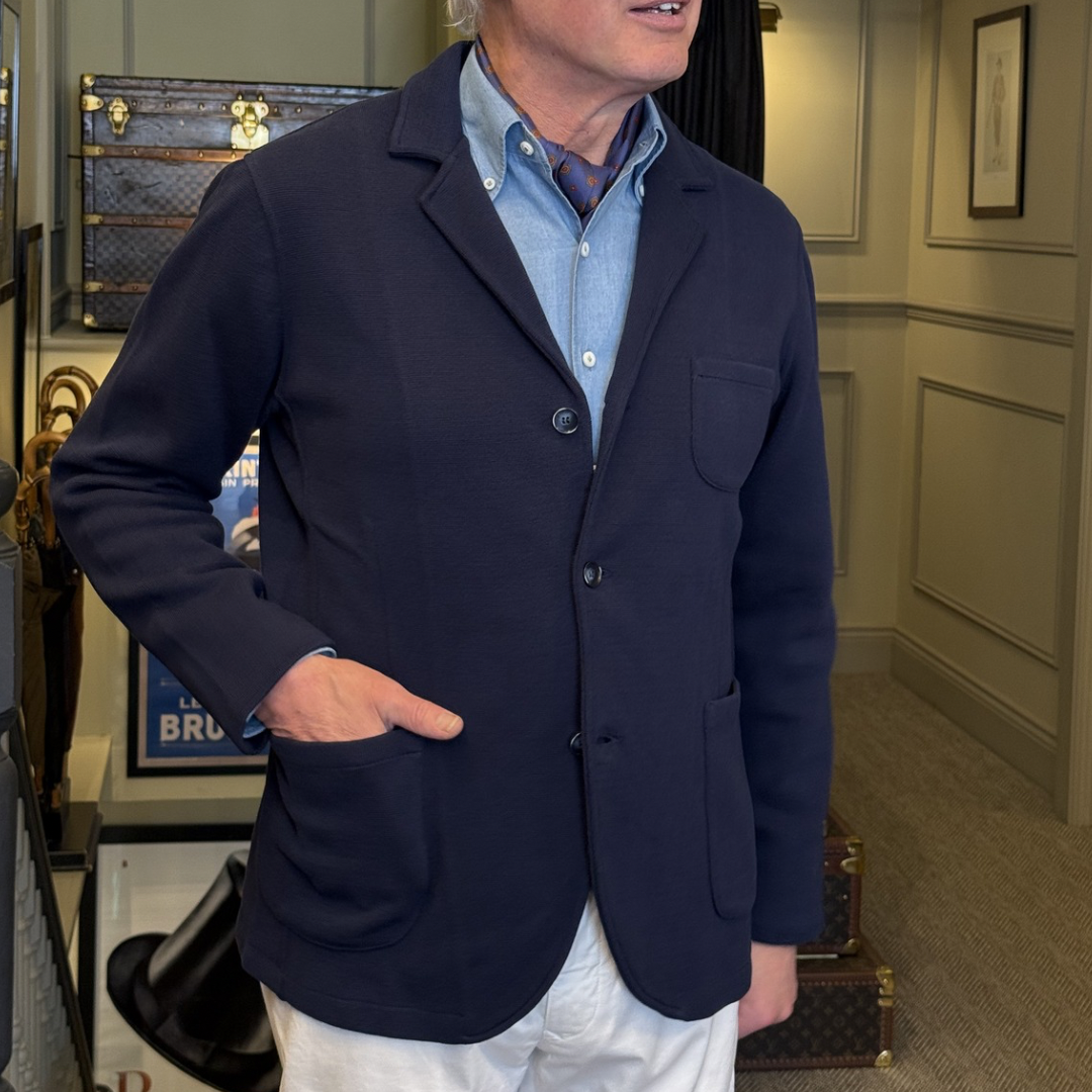 Navy Cotton Knitted Blazer