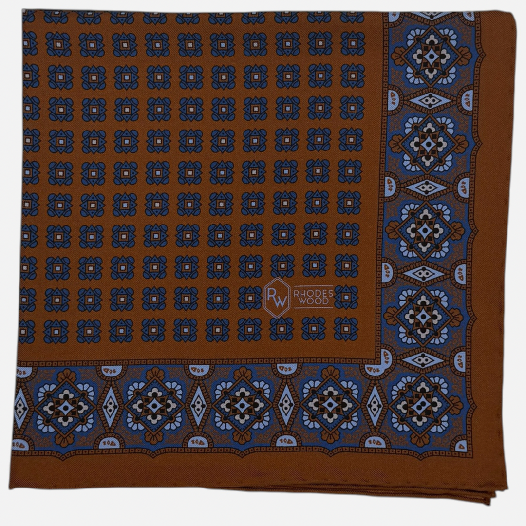 A tobacco colour tile pocket square.