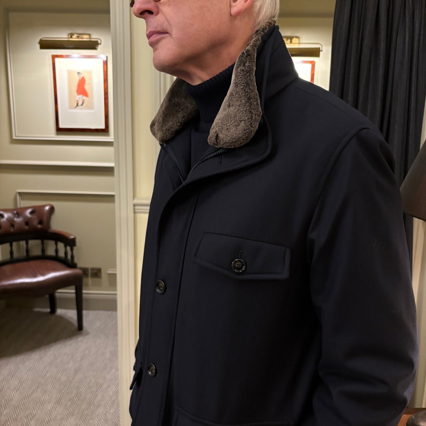 Rhodes Wood quilted jacket with detachable Lambskin collar