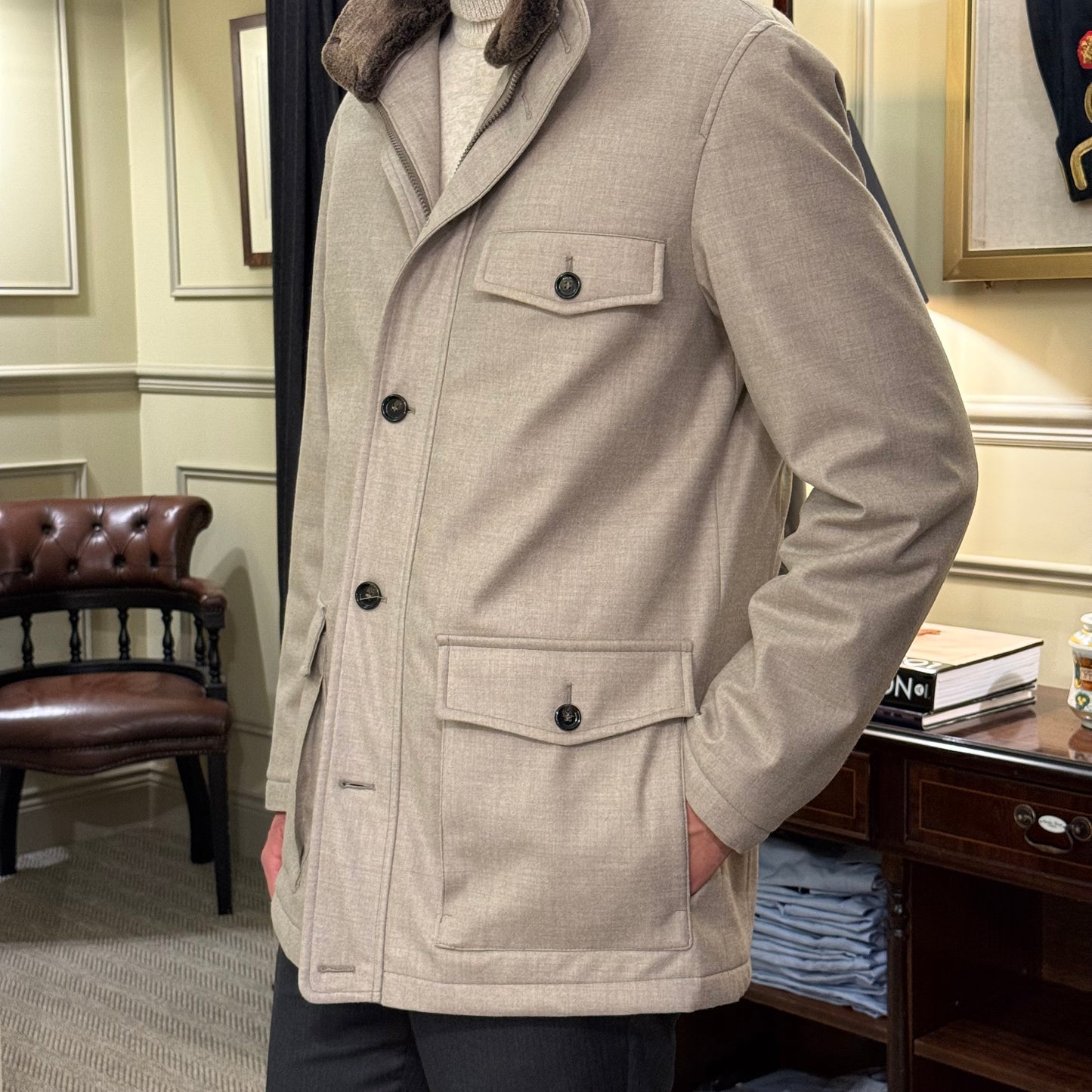 Rhodes Wood quilted jacket with detachable Lambskin collar