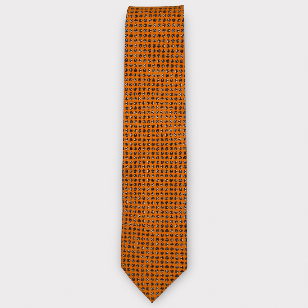 Orange and Navy small Medallion Tie