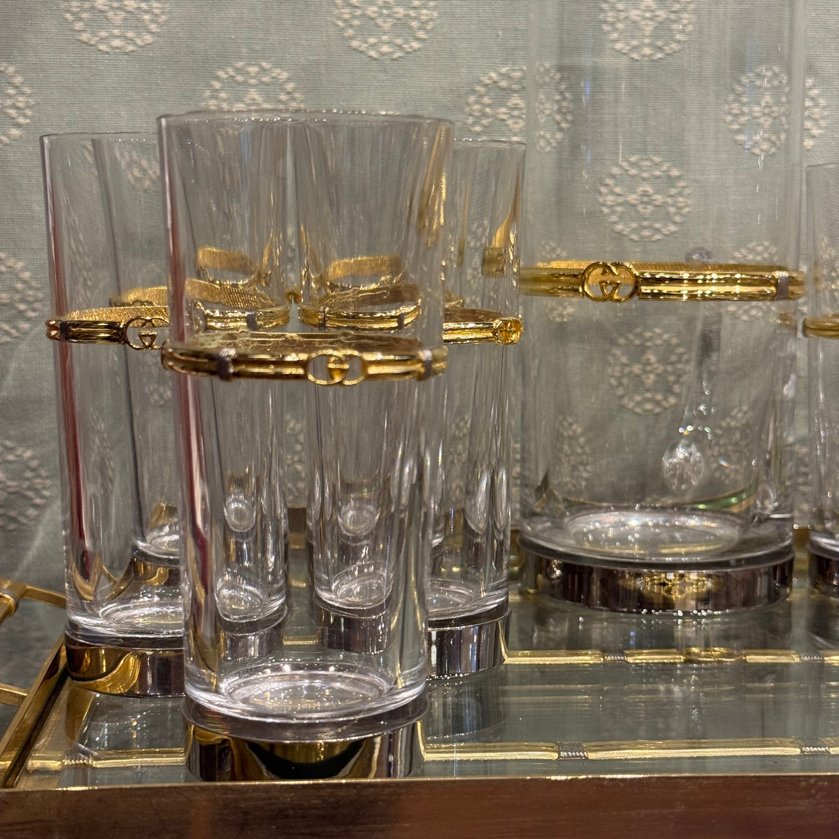 Gucci Highball Glasses, Tray and Pitcher