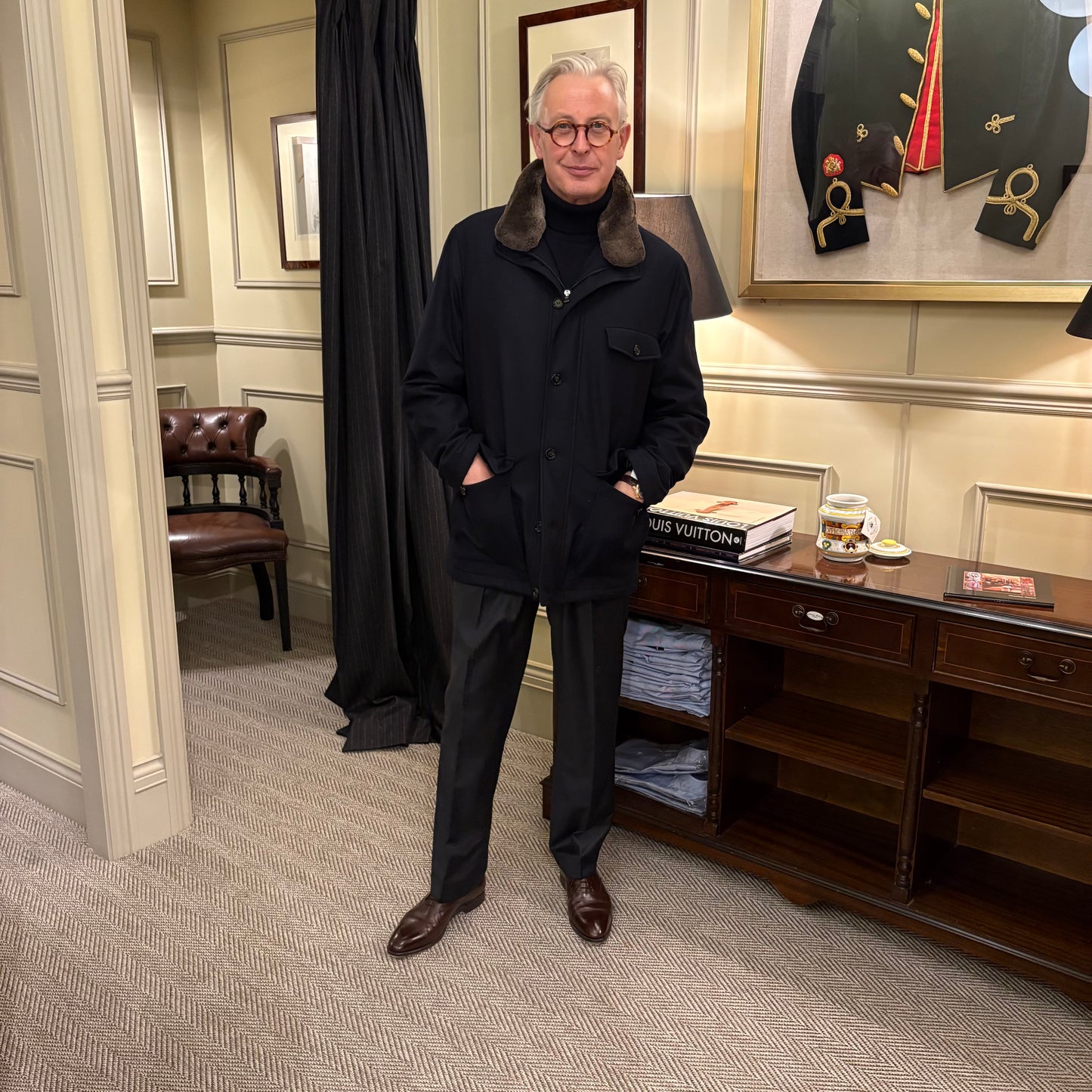 Rhodes Wood quilted jacket with detachable Lambskin collar