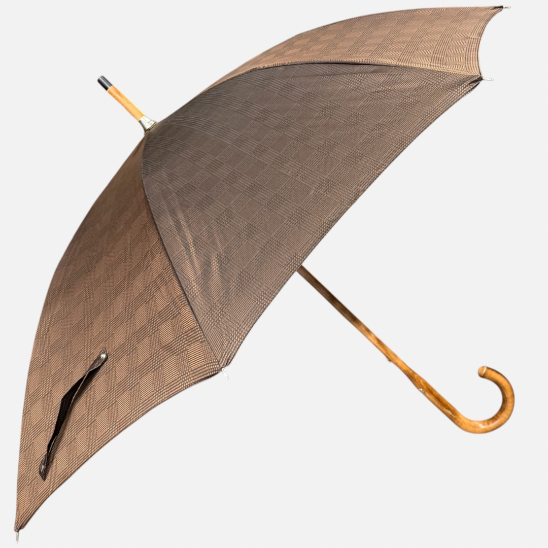 Brown check umbrella with a malacca handle 
