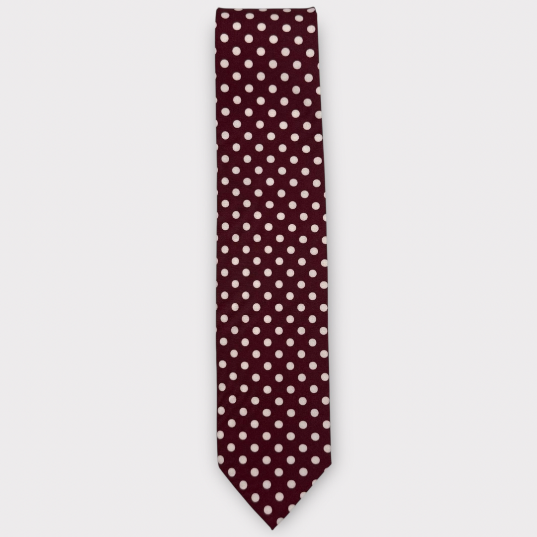 Claret and White polka dot Tie