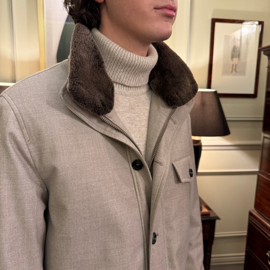 Rhodes Wood quilted jacket with detachable Lambskin collar